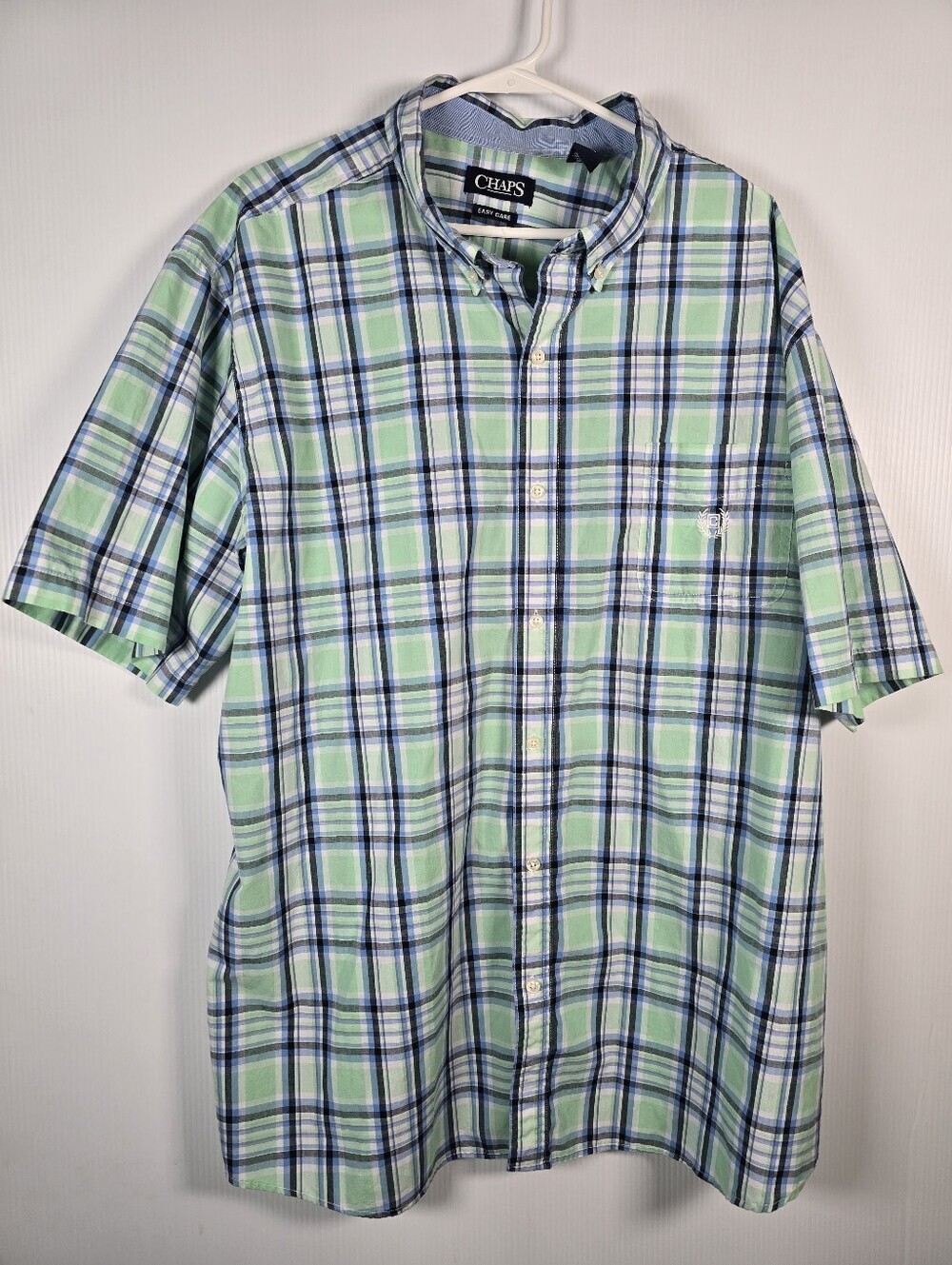 Chaps Men's Short-Sleeve Plaid Button-Down Shirt in Light Green and Blue Size3XL